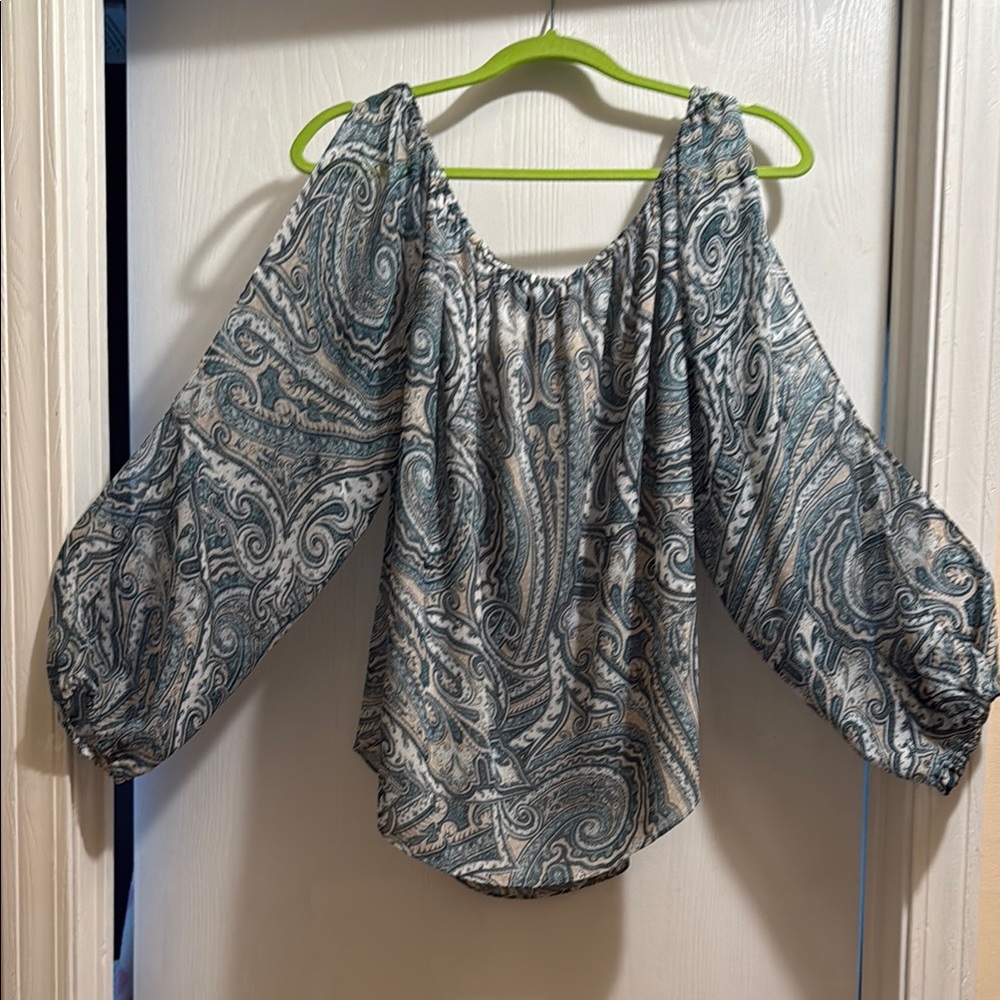 Paisley Print Women's Top -green, tan and Gray
